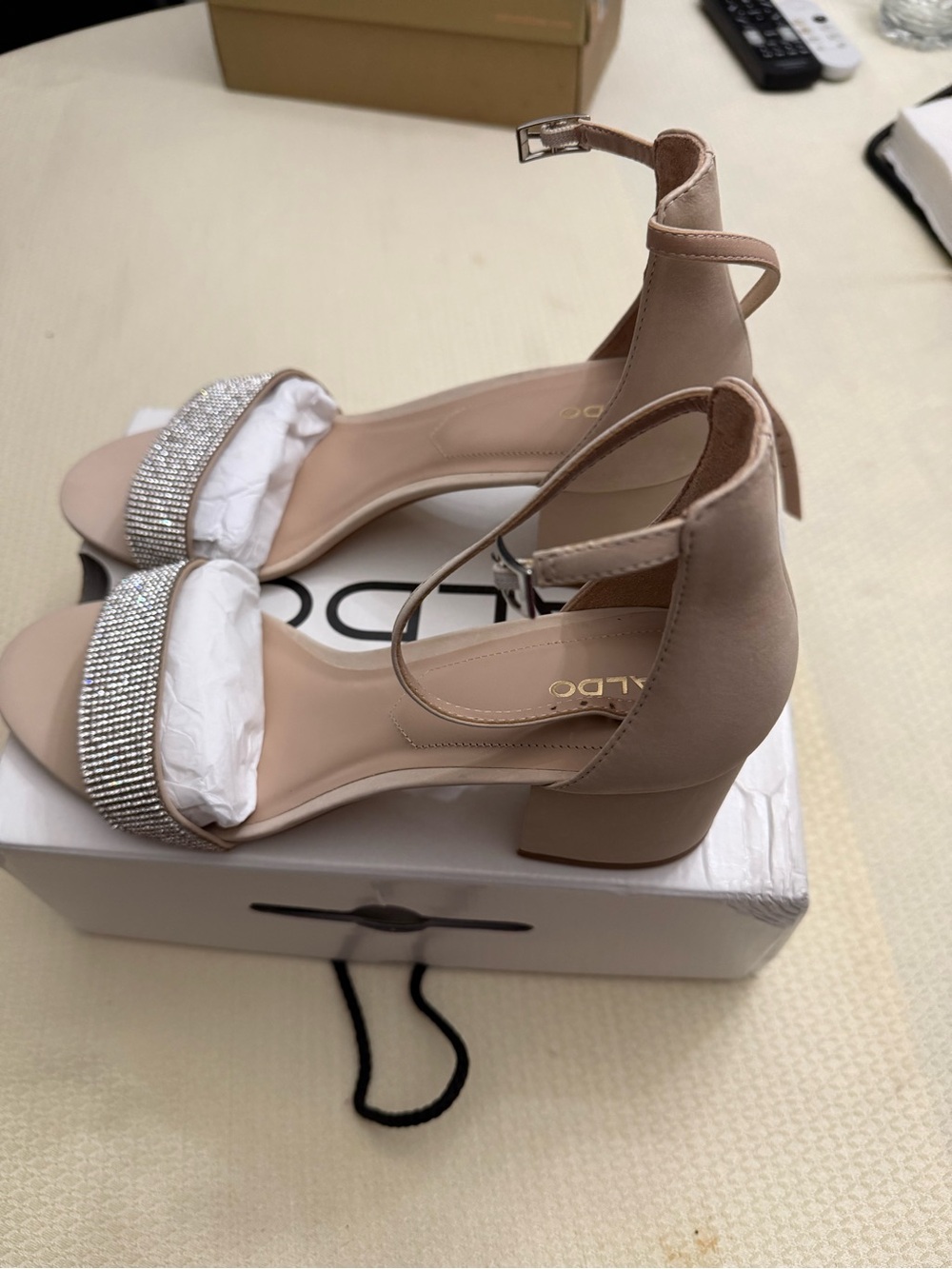 ALDO Blush Rhinestone Block Heel Sandals